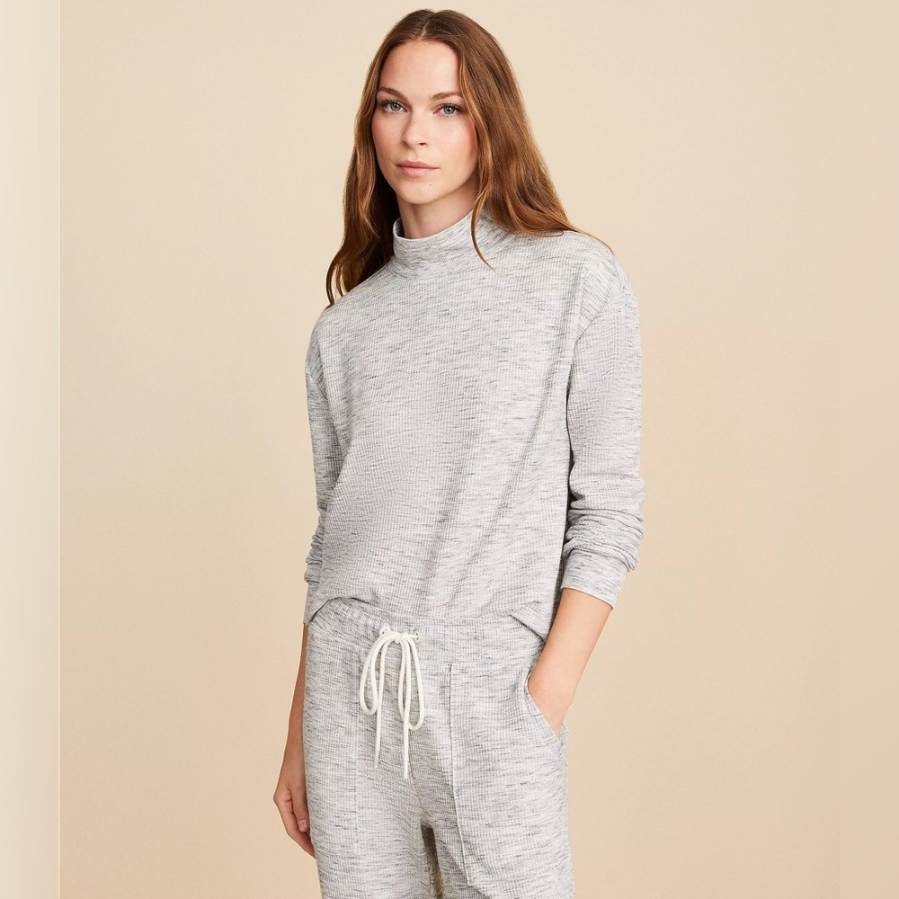 Lou & Grey Textured Gray Mock Neck Knit Top